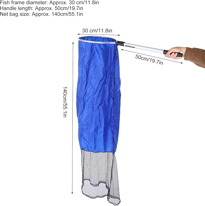 Aquarium Fish Net, Soft Fish Transfer Net Long Koi Tansfer Mesh Basket with 20-inch Long Handle for Medium Large Fish Spawning, Breeding, Care & Transfer(Diameter 30CM)