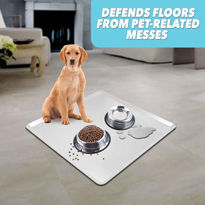 TidyFriend Pet Food Mat 24 x 24 Inches, Pet Tray for Food and Water, Dog Food Mats, Silicone Cat Food Mat, Non Slip Pet Food Mat, Dog Bowl Mat Waterproof, Pet Supplies (Soft Grey)