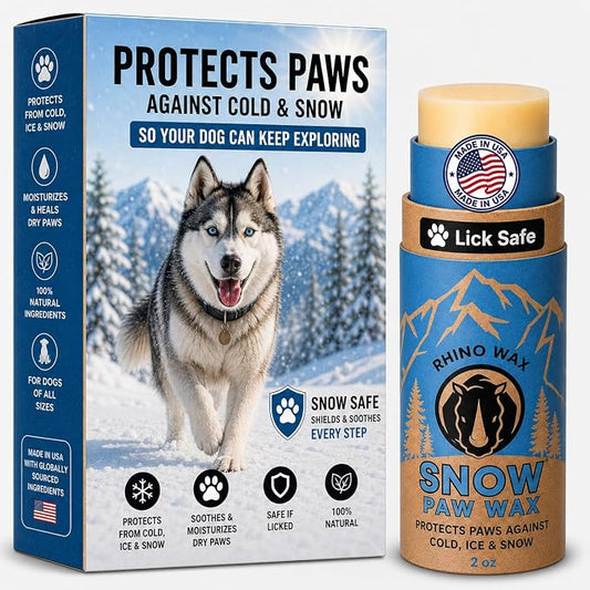 Rhino Wax - Dog Paw Snow Wax 2oz - Winter Balm for Dogs Feet - Protects Against Cold, Icy, Salt, Wintery Conditions - Moisturizes and Improves Elasticity - Lick-Safe, Natural Ingredients - Made in USA