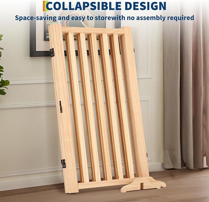 Wooden Freestanding Dog Gate, Foldable Pet Gate with Support Feet, Indoor Dog Fence for The House,Doorways, Stairs，Expandable Pet Fence -3 Panel H:36”