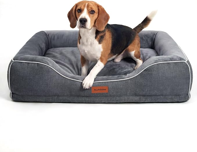 Orthopedic Dog Beds Large Sized Dog with Removable Faux Fur Washable Covers,Waterproof Pet Couch Bed with Cooling Gel Memory Foam and Bolster Side for Big Breed Pets,36" x 27" x 6.5" Dark Grey