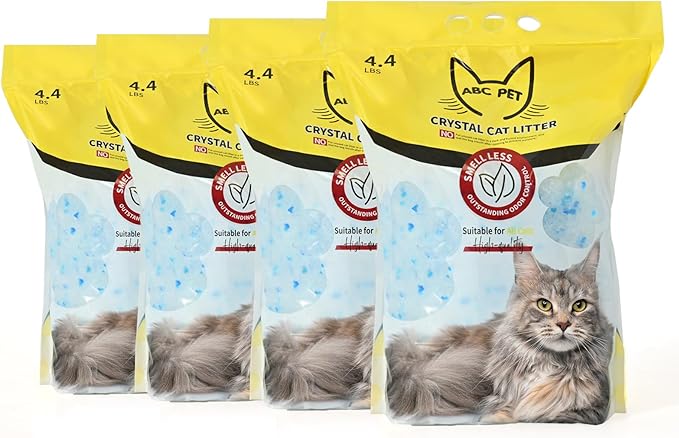 ABCPET Cat Litter Crystals No Clumping Odor Control Kitty Litter Non-Clumping No scooping Low Dust, Low Tracking, Dehydrates Waste - 17.2 lbs (4 x 4.3 lb Packs)