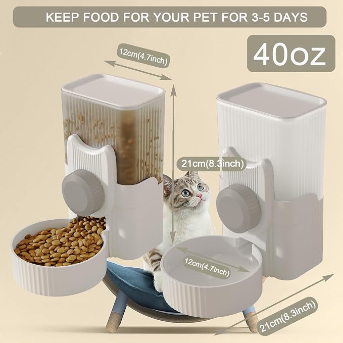 Lemtrflo Rabbit Feeder for Cage,Hanging Automatic Cat Feeder and Water Dispenser,Ferret Cage Accessories,Food Water Bowl for Cats Rabbit Guinea Pig Cages(Cage Grid Spacing Over 1.2'')