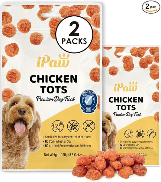 iPaw 2 Saver Combo Chicken Tots Dog Treats for Puppy Training, SQF Certified Human Grade Dog Treat, Hypoallergenic, Easy to Digest (Chicken Tots), 2 Packs
