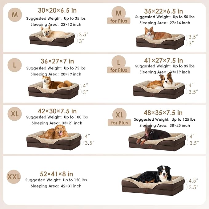 EHEYCIGA Orthopedic Dog Bed for Large Sized Dog, 36x27 Inch Large Memory Foam Dog Couch Bed with Sides, Waterproof Liner & Washable Removable Cover, Bolster Pet Sofa, Brown