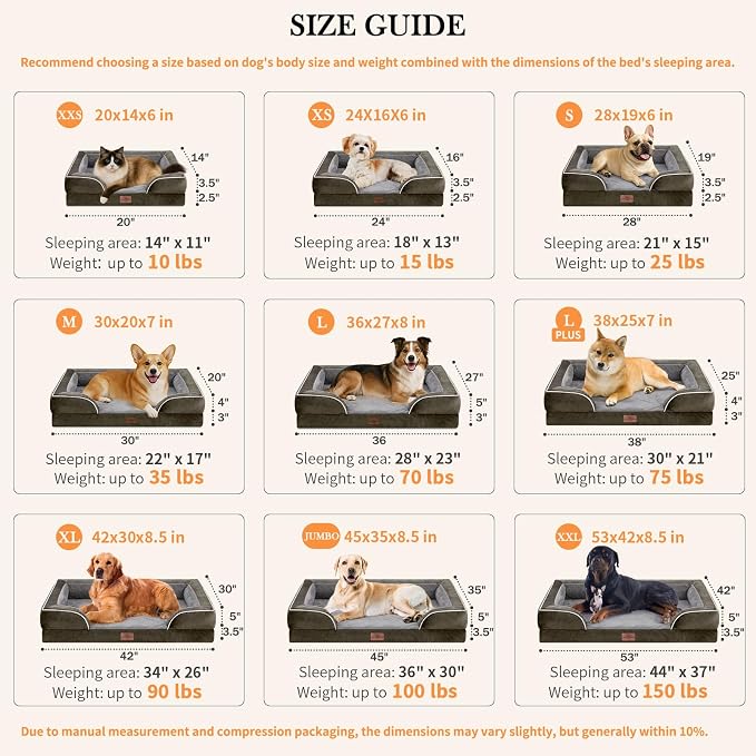 Comfort Expression Orthopedic Dog Bed for Large Dogs 38x25 Inch, Waterproof Supportive Egg Crate Foam Large Pet Bed with Removable Bolsters, Dog Couch with Washable Cover & Non-Slip Bottom, Dark Green