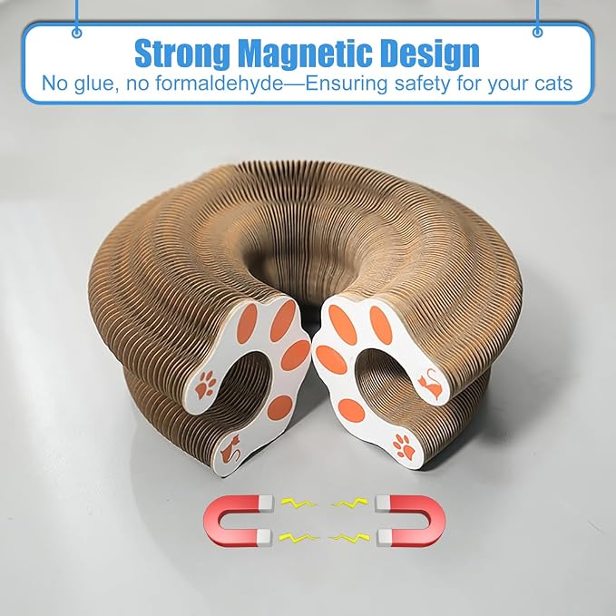 2 PCS Cat Scratcher, Foldable Magic Organ Cat Toy Scratching Board with Bell Balls, Reversible Corrugated Cardboard
