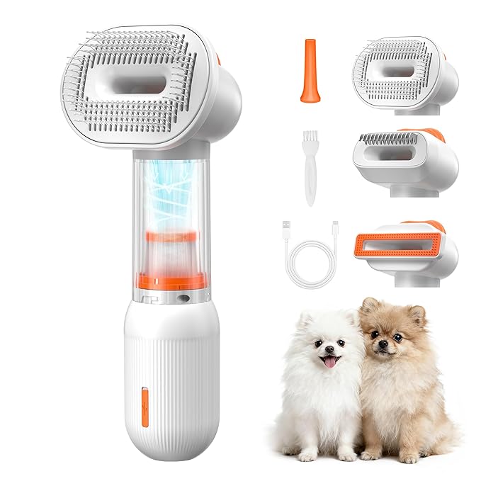 Upgraded kurtmark Vacuum Dog Brush for Shedding, 4-in-1 Self-Cleaning Slicker & Undercoat Rake, Deshedding Grooming Tool, Anti-Static, Massage & Combing All In One!