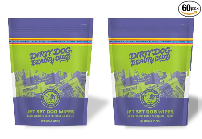 Individual Dog Wipes - QTY 2 Thick, Gentle, Biodegradable, Chemical Free, Alcohol Free, Soothing with Calendula and Aloe - (60 Count), Unscented 5 Stars - Soft yet Quality Organic Ingredients TWO PK