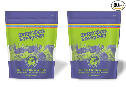 Individual Dog Wipes - QTY 2 Thick, Gentle, Biodegradable, Chemical Free, Alcohol Free, Soothing with Calendula and Aloe - (60 Count), Unscented 5 Stars - Soft yet Quality Organic Ingredients TWO PK