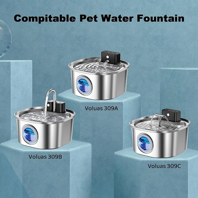 20 Pack Replacement Cat Water Fountain Filters for 108oz/3.2L Stainless Steel Pet Water Fountain 309A/309B/309C, 10 Filters and 10 Pre-Filter Sponges