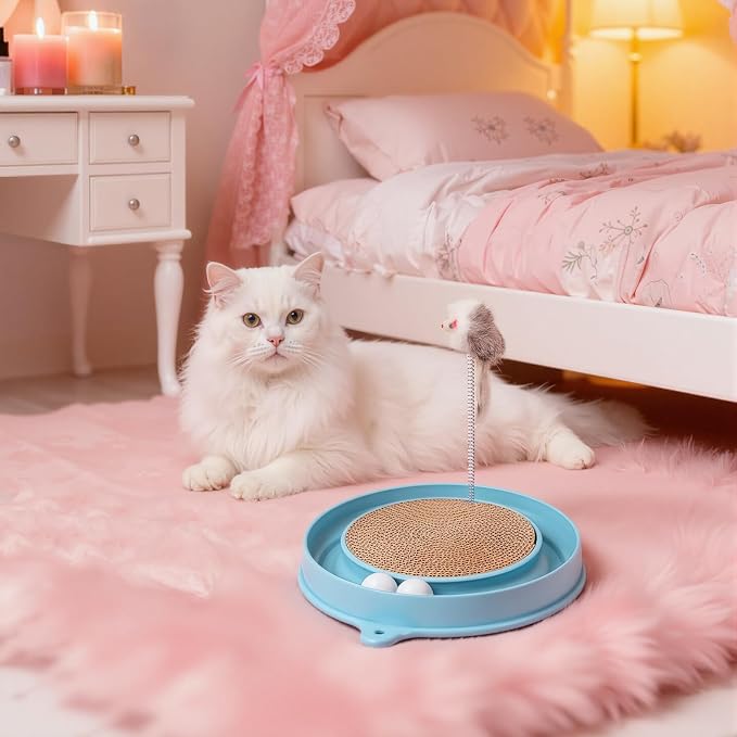 AceOrbit 3 Pcs Cat Ball Track Toy, Include 1 Round Cat Scratcher Toy with 2 Cats Scratching Board Pad Replacement, Interactive Toys Track and Plush Mouse Toys for Indoor Cats Kitten