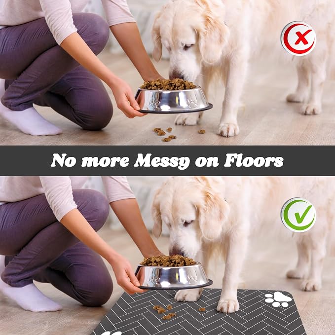 Dog Food Mats,Cat Absorbent Water Bowl Feeding Mats Pet Placemats for Food and Water Gray Wood Grain 12 * 20 inch