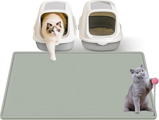 Cat Litter Mat, 38"X25" Large Litter Box Mat, Waterproof and Easy to Clean Silicone Cat Mat for Litter Box, Mat Litter Trapping Mat for Scatter Control, Keep the Floor Clean (Green)
