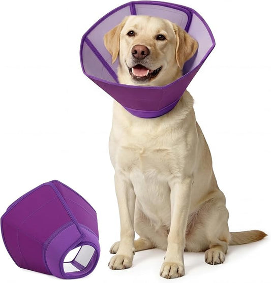 Soft Elizabethan Collar for Dogs After Surgery, Comfortable Protection Alternative for Surgery, Spay, Injury, Skin Treatment, Anti-Licking Recovery Cone Comfortable Neck Guard, Purple, Size L