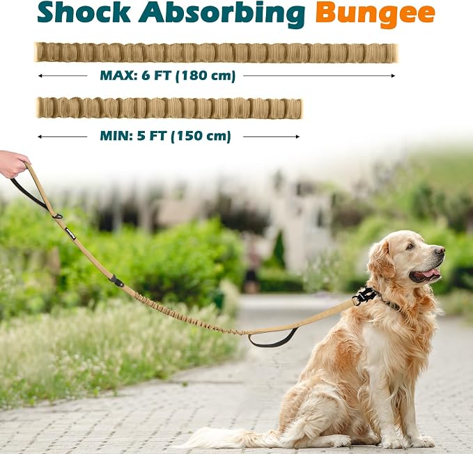 PetBonus Heavy Duty Tactical Dog Leash and 2-Pack Large Silicone Collapsible Dog Bowls