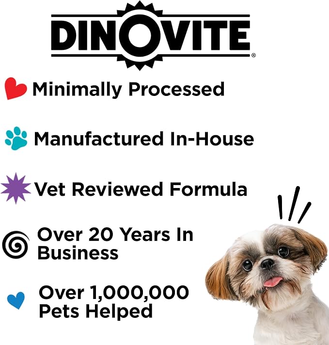 Dinovite Probiotics for Dogs, Probiotic Powder Food Topper for Large Dogs (45+ lb), Daily Digestive Health & Skin Support with Omega-3s, 30 Servings