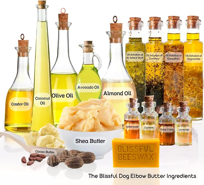 The Blissful Dog Elbow Butter for Dry, Cracked Calluses, Lick-Safe Dog Balm, Soothing Elbow Balm with Moisturizing Shea Butter, Almond, Olive, and Essential Oils, Pet Supplies, 8 oz. Tin