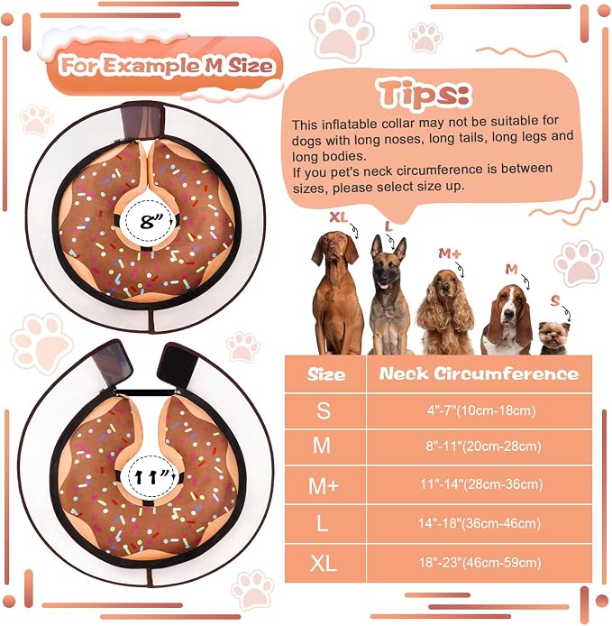 Inflatable Dog Cone Collar with Detachable Enhanced Anti-Licking Shield, Soft Neck Donut Collar for Dogs After Surgery, Adjustable Dog Cone Alternative for Large Medium Small Dogs & Cats