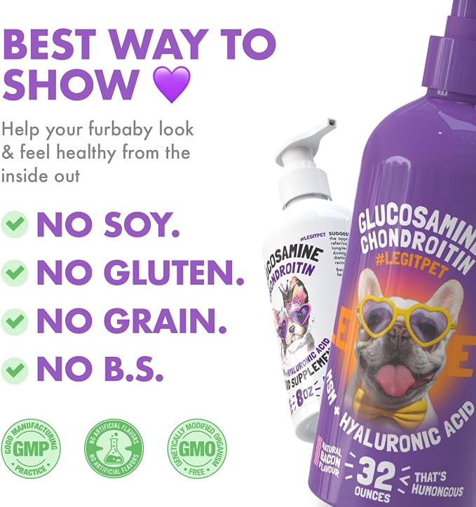 Liquid Glucosamine for Dogs with Chondroitin, MSM & Hyaluronic Acid – Bacon Flavor – Joint Support Supplement for Dogs – All Breeds – 32 oz