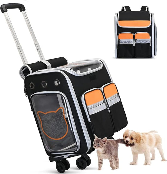 Pet Carrier Trolley Wheels for Dogs Cats,Foldable Soft-Sided Pet Travel Rolling Carrier Bag with Removable Wheels Telescopic Handle for Carrying Dogs, Cats, Pets and Accessories