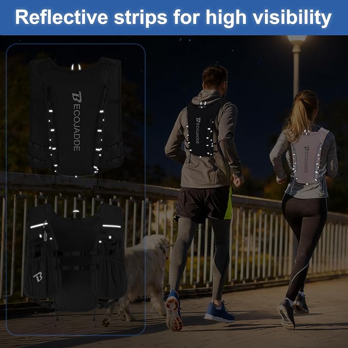 BECOJADDE Running Vest Hydration Backpack for Men Women, 5L Lightweight Running Backpack Hydration Pack for Marathon, Trail, Cycling, Hiking, Jogging