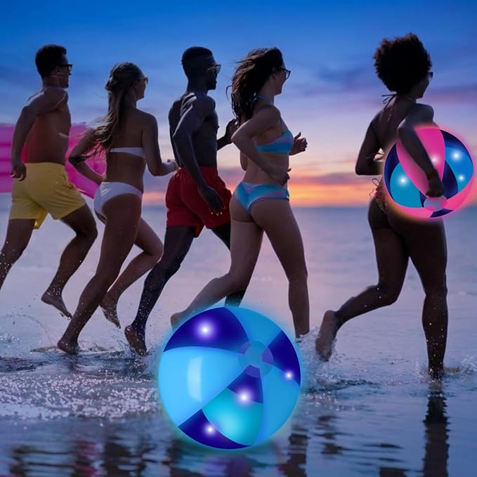 MiniInflat 4 Pcs Light up Beach Balls 16'' Jumbo Pool LED Balls Glow in the Dark Neon Giant Inflatable for Summer Hawaiian Tropical Theme Beach Party Decor Water Accessory (Colorful)
