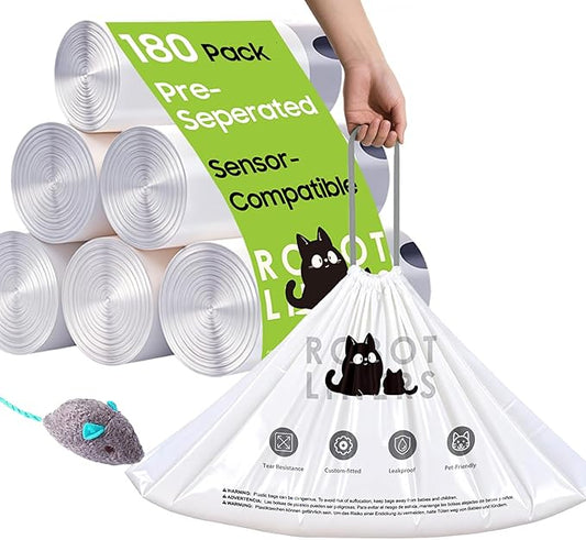 180 Tear-free Bulk Pack Automatic Cat Litter Box Bags, Cat Litter Box Robot Model 5/4/3 Waste Bags, Thick Heavy Duty Sensor-compatible Litter Box Liner 25.2 X 15.7 IN