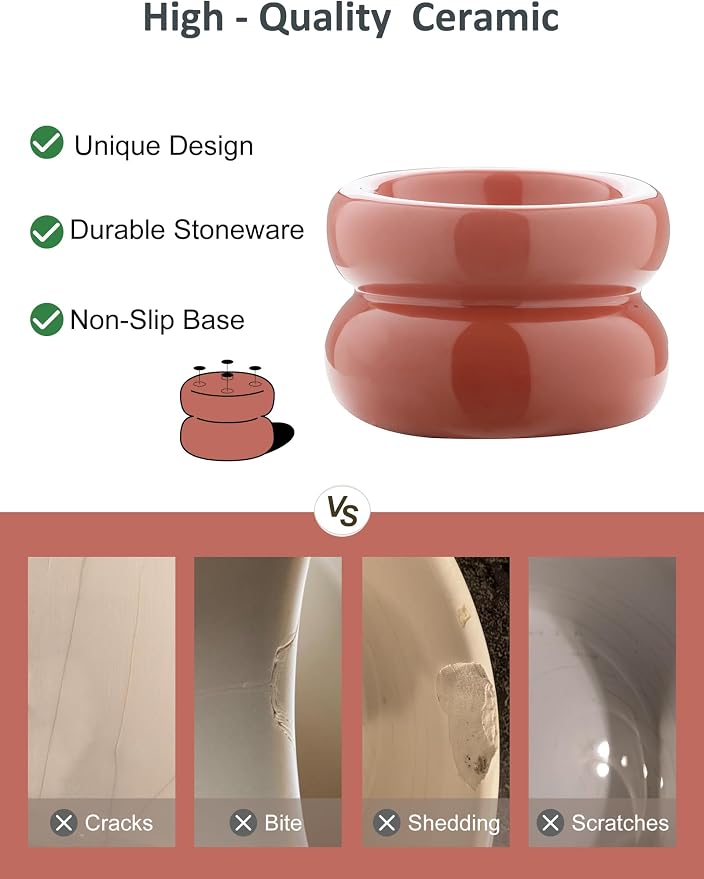 Elevated Cat Water Bowls Raised Small Ceramic Dog Bowl,Non-Slip Tilted Cat Food Bowl Whisker Friendly-Pink
