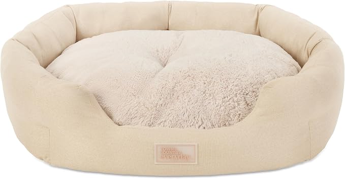 Town & Country Everyday CuddleTown Faux Linen Comfy Cozy Cuddler Pet Bed, Supportive & Calming, Non-Slip Bottom, Machine Washable Cover, Beige, Small 22"x20"x7"