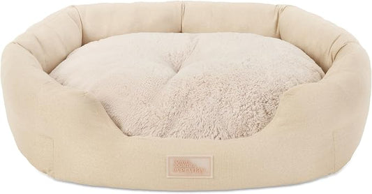 Town & Country Everyday CuddleTown Faux Linen Comfy Cozy Cuddler Pet Bed, Supportive & Calming, Non-Slip Bottom, Machine Washable Cover, Beige, Small 22"x20"x7"