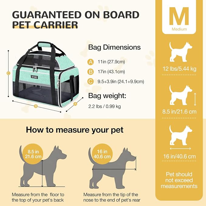 Lekereise Top-Expandable Pet Carrier 17x11x9.5 Inch Alaska Hawaiian Airline Approved Soft Sided Underseat to 12lbs Travel Carriers for Small Dogs and Cats with Locking Safety Zippers Anti-Scratch Mesh
