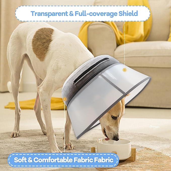 Upgraded Inflatable Dog Cone Collar with Transparent Anti-Licking Shield, Adjustable Elizabethan Collar for Medium Large Dogs, 2-in-1 Design with Detachable Shield