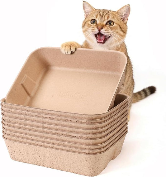 Disposable Litter Boxes for Cats, Durable and Water Resistant, Sustainable Large Disposable Litter Box, Disposable Cat Litter Boxes for Indoor/Travel Use, Standalone or as Liner (Brown, Large 10-Pack)