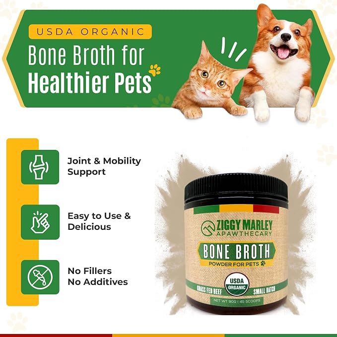 Organic Dog Wellness Bundle: USDA Grass-Fed Beef Bone Broth Powder for Joint & Gut Health (8oz) + Organic Soothing Paw Balm for Dry, Cracked Pads – All-Natural, Sustainably Sourced Pet Care K
