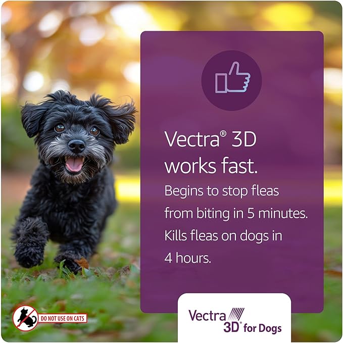 Vectra 3D Flea and Tick Prevention for Dogs, Kills and Repels Fleas, Ticks & Mosquitoes | Fast‑Acting, Waterproof, No Prescription Needed | Large Dogs 56–95 lbs, 6‑Month Supply