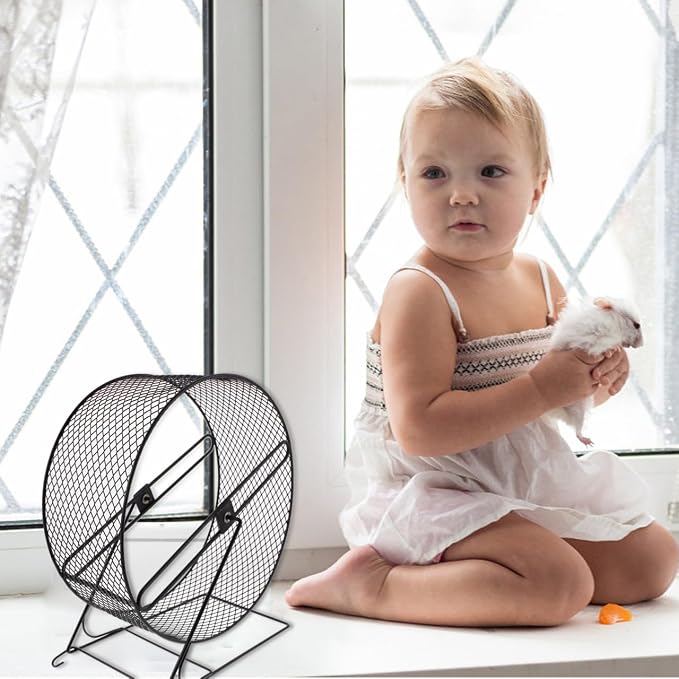 Mikikit Silent Hamster Running Wheel 11.02×10.23×5.90In Metal Mesh Track Quiet Exercise Toy for Hedgehogs Squirrels Guinea Pigs Indoor Cage Play