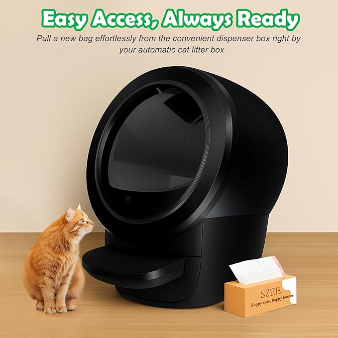 SZEE 60 Pack Automatic Waste Bags Compatible with Litter Box Robot 3/4 and Other Automatic Cat Litter Box, Waste Drawer Liners Bags Heavy Duty, Thick Self-cleaning Cat Litter Box Liners