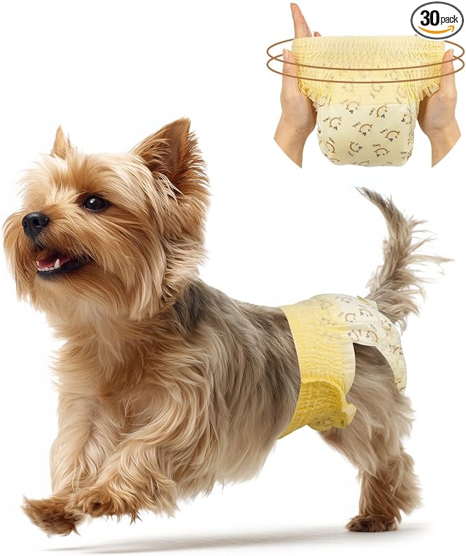Dog Diapers Female, Pull It Up Disposable Puppy Diapers with 360°Stretchy Waist,Super Absorbent Leak-Proof Doggie Diapers for Dog in Heat Period(S,30PCS)