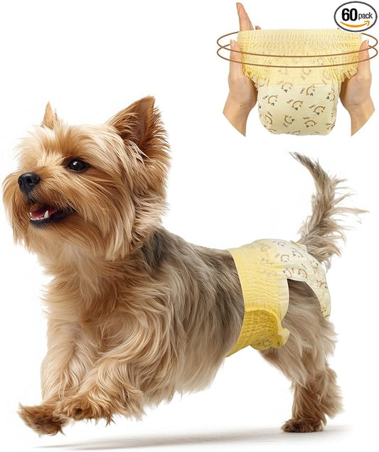 Dog Diapers Female, Pull It Up Disposable Puppy Diapers with 360°Stretchy Waist,Super Absorbent Leak-Proof Doggie Diapers for Dog in Heat Period(L,60PCS)