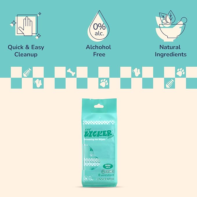 PWP1008A Mini Dog Body Wipes, Hypoallergenic Pet Grooming Wipes with Aloe Vera, Chamomile & Shea Butter, for Paws, Face & Body, Cleaning & Hydrating, 48 Count (6 Packs)