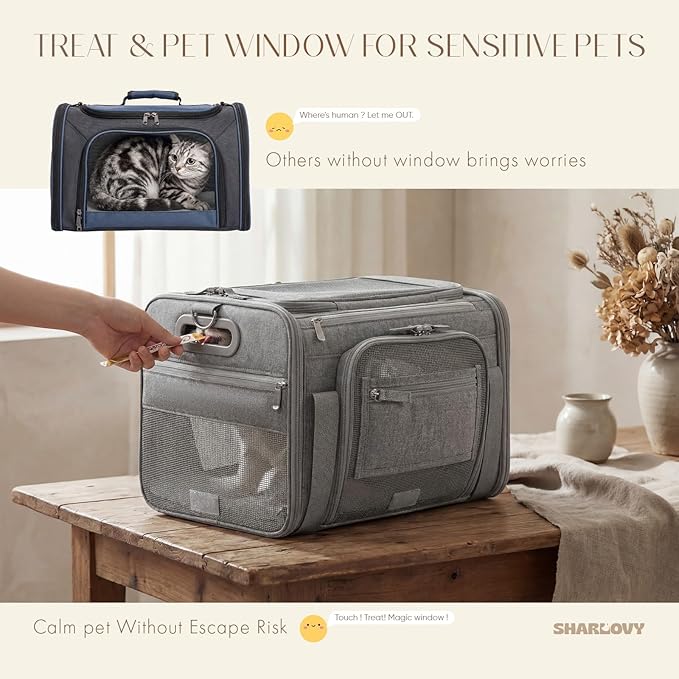 Top and Side Expandable Pet Carrier with Treat & Pet Window,18x11x11 Inch Delta American United Airline Approved,Soft-Sided Dog Carrier for Small Dogs and Cats,Travel Cat Carrier with Locking Zippers