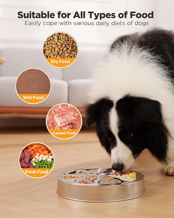 2-Pack Slow Feeder Dog Bowls – Stainless Steel Metal Bowls with Double-Sided Design, 5 Cups Large Capacity for Dry, Wet, Raw Food, Slow Feeding for All Dog Sizes, Easy to Clean, Non-Slip
