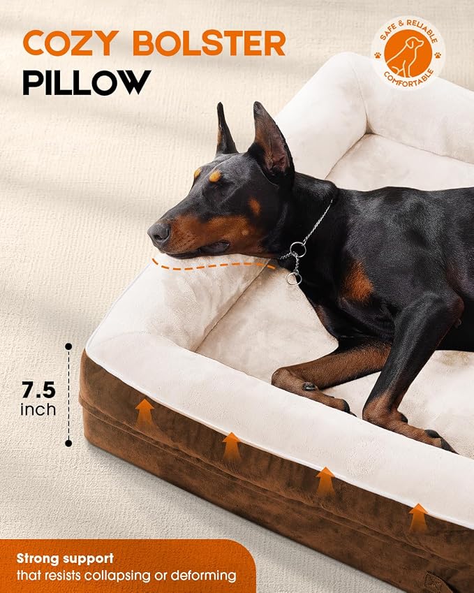 Upvilla XXL Orthopedic Dog Bed, Four-Sided Cushioned Egg-Shaped Foam Dog Sofa, Waterproof Removable Cover, Pet Sofa Bed with Non-Slip Base, Giant Dog Bed,Brown