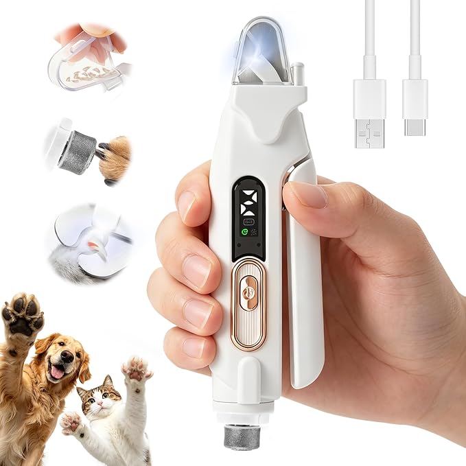 2-in-1 Dog Nail Clippers and Grinder with Light, Quiet Electric Pet Nail Trimmer for Small Medium Large Dogs & Cats, 2 Speeds, Rechargeable, Splash Guard & Safety Lock, Painless Grooming Tool | dog nail clippers with quick sensor silent groom pro nail ...