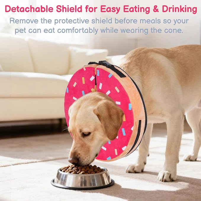 Sponge Dog Cone After Surgery, No Inflation Required Dog Donut Collar to Stop Licking, Inflatable Cone Alternatives for Medium Pets, Soft Recovery Collar with Protective Shield (Donut, M)