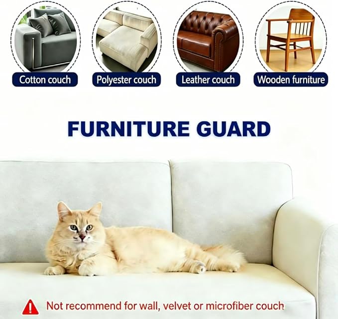 Cat Scratch Furniture Protector for Couch - 197" x16.5"Extra Large Cat Couch Protector Tape, 2.5X Thicker Anti Scratch Film, Corner & Armrest Guard for Leather Sofa, Residue-Free Clear Vinyl