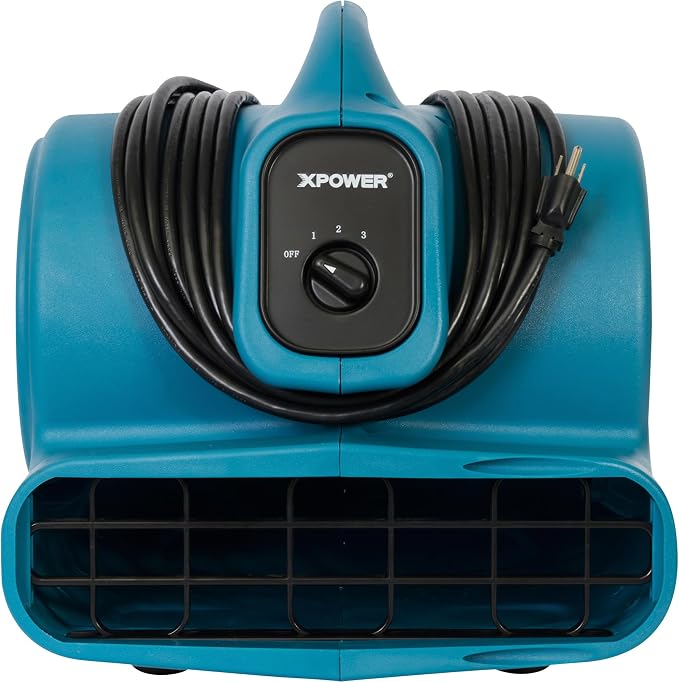 XPOWER X-400A Pro 1/4 HP 1600 CFM Centrifugal Air Mover, Carpet Dryer, Floor Fan, Blower, Daisy Chain, for Water Damage Restoration, Janitorial, Plumbing, Home Use,Blue