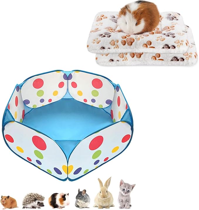 Amakunft 2 Pcs Guinea Pig Bed Mat Washable, Rabbit Winter Bed Pad for Indoor & Portable Small Animals Playpen, Outdoor/Indoor Pop Open Pet Exercise Fence, Guinea Pig Accessories Metal Wire Yard Fence