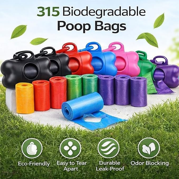 Dog Poop Bag Holders For Leashes Carabiner, Poop Bag Dispenser Unscented Biodegradable,21 Pcs Bone Shaped Doggy Waste Bags